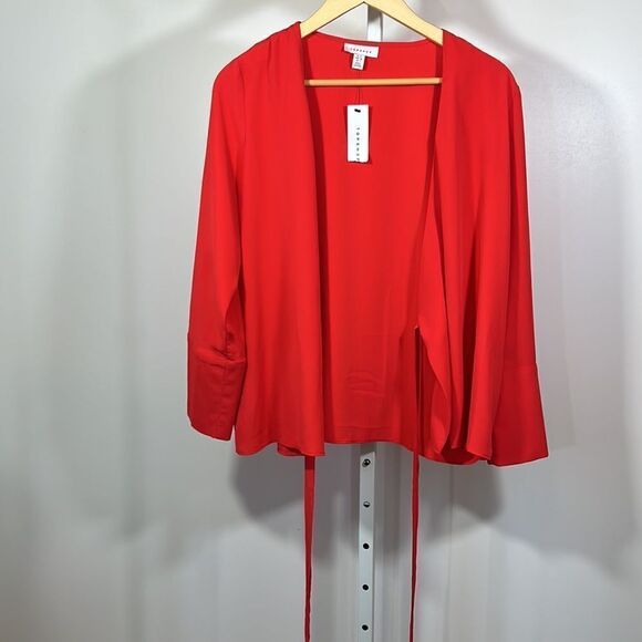 TOPSHOP Women’s Long Sleeve Surplice Wrap Blouse Coral/Red Size 8 - Picture 9 of 10